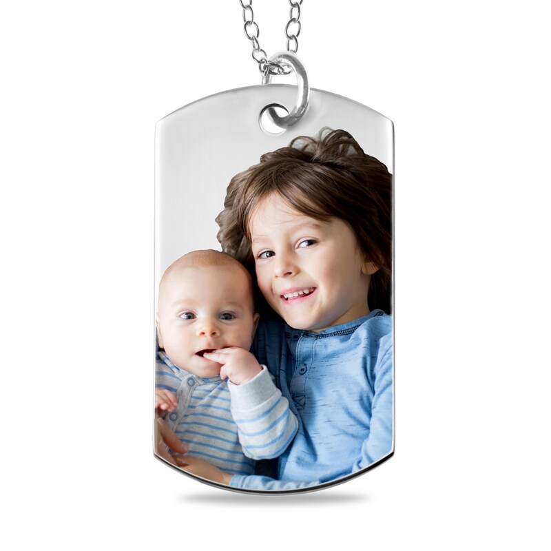 Large Engravable Photo Dog Tag Pendant in 10K White, Yellow or Rose Gold (1 Image and 4 Lines)