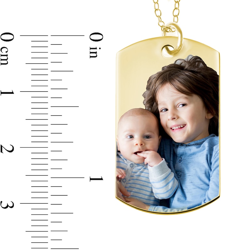 Large Engravable Photo Dog Tag Pendant in 10K White, Yellow or Rose Gold (1 Image and 4 Lines)