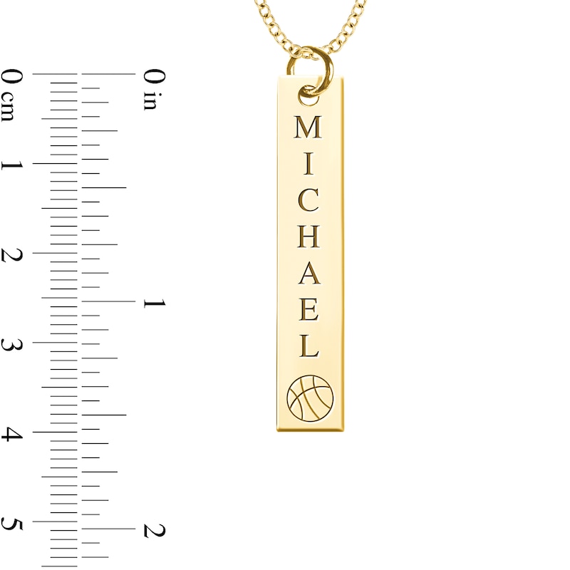 Engravable Name Basketball Vertical Bar Sport Pendant in 10K White, Yellow or Rose Gold (2 Lines)