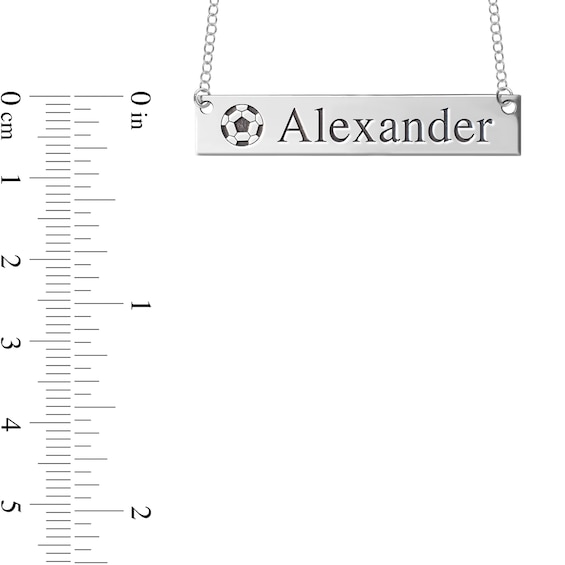 Engravable Name Soccer Ball Bar Sport Necklace in 10K White, Yellow or Rose Gold (2 Lines)