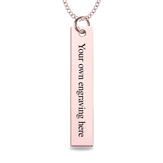 Engravable Print Vertical Bar Pendant in 10K White, Yellow or Rose Gold (1 Line)