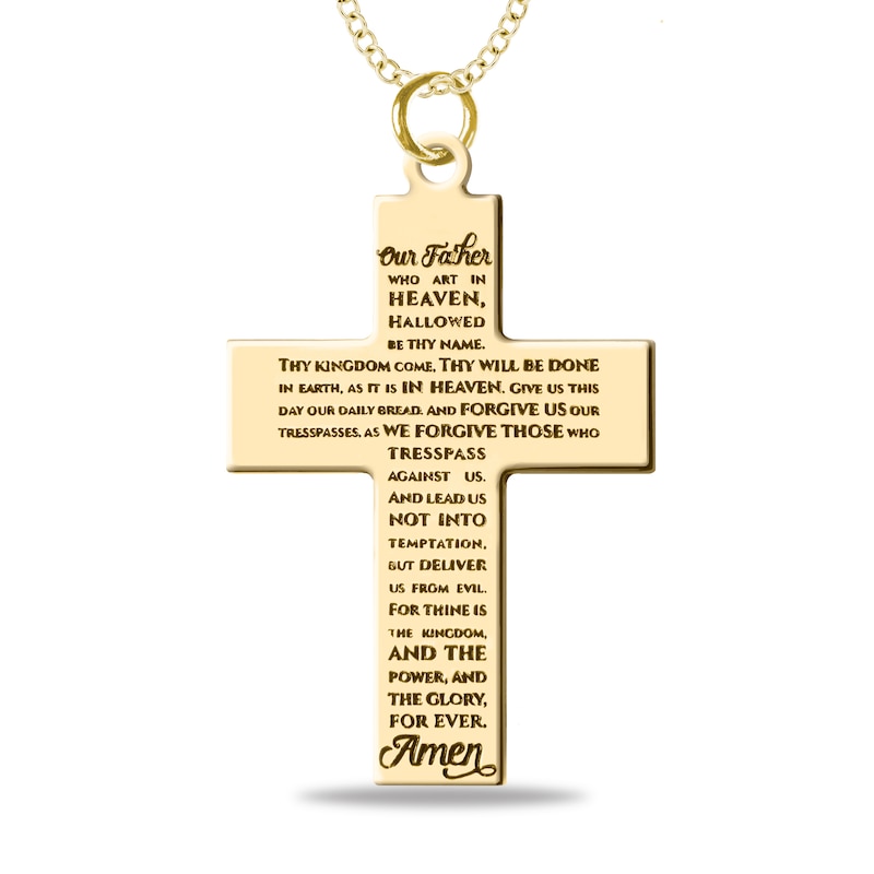 Engravable Lord's Prayer Cross Pendant in 10K White, Yellow or Rose Gold (1 Line)