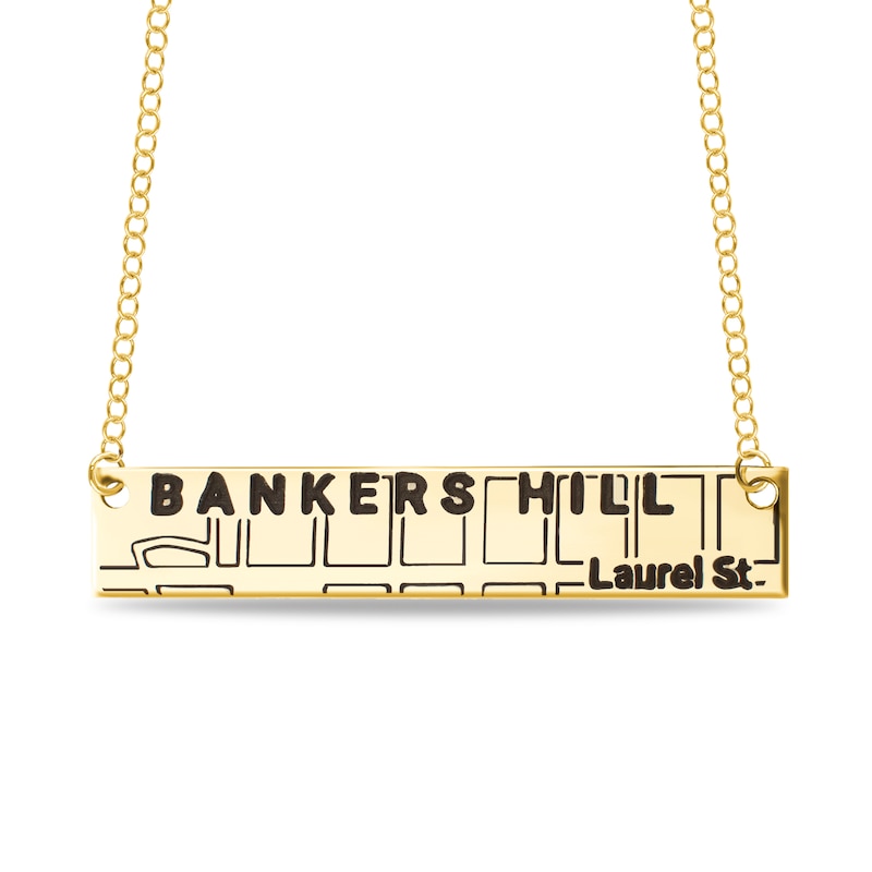Engravable Map Bar Necklace in 10K White, Yellow or Rose Gold (1 Address and Line)