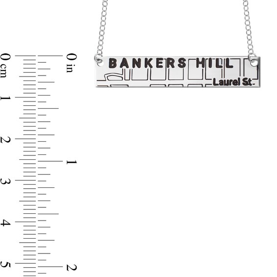 Engravable Map Bar Necklace in 10K White, Yellow or Rose Gold (1 Address and Line)