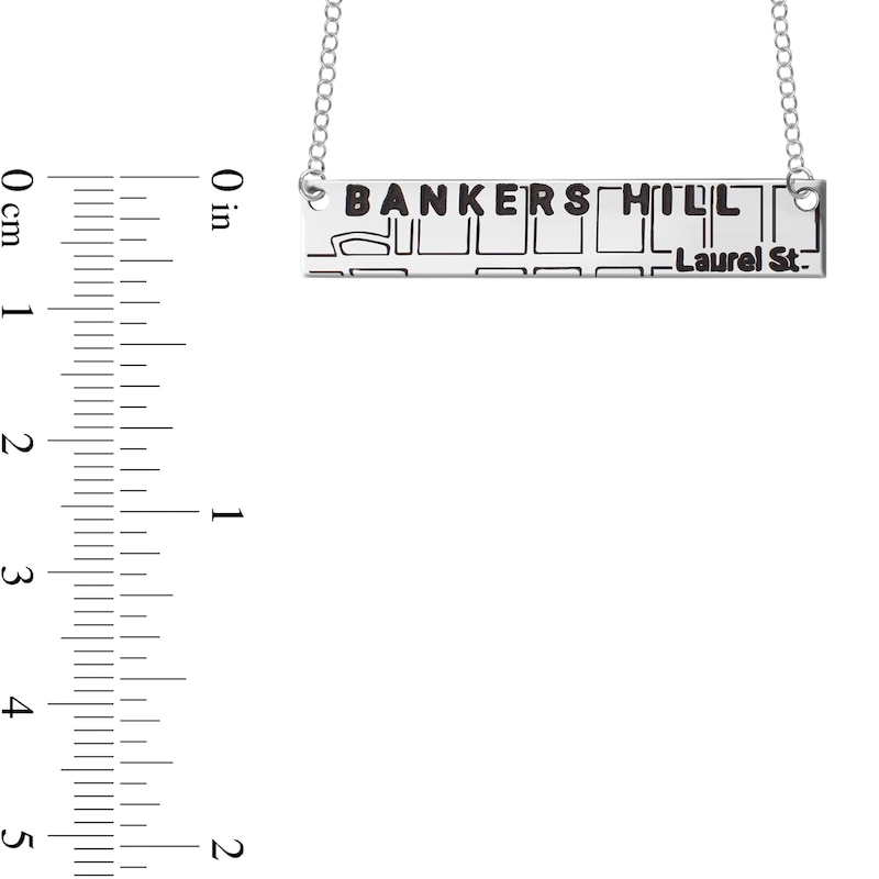 Engravable Map Bar Necklace in 10K White, Yellow or Rose Gold (1 Address and Line)