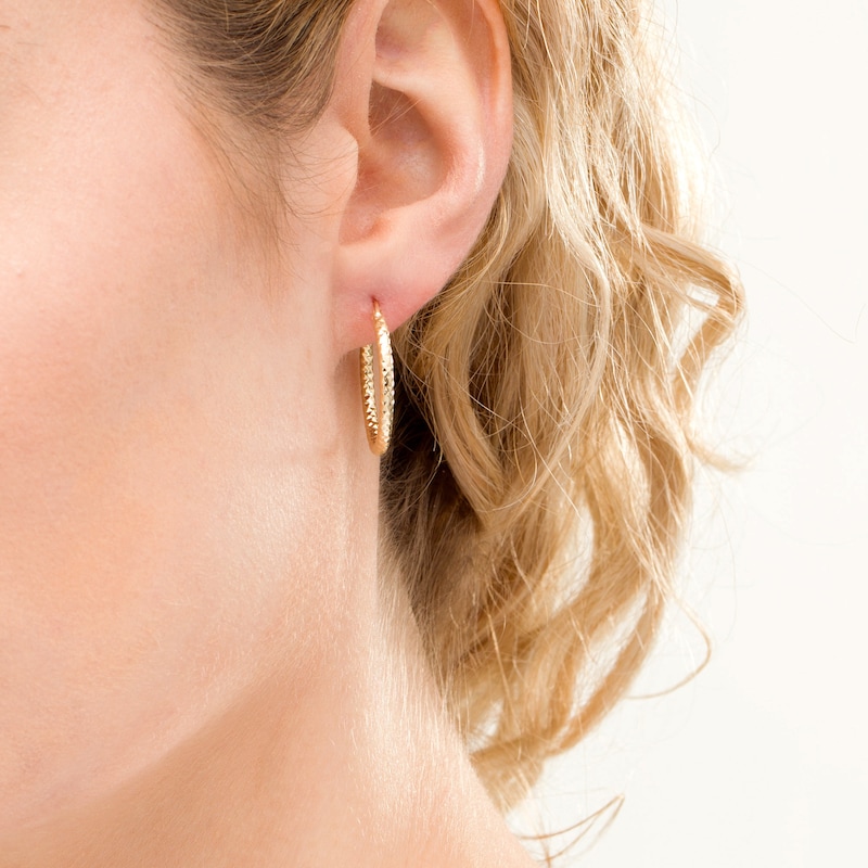 Main Image 2 of 20.0mm Diamond-Cut Tube Hoop Earrings in 10K Gold