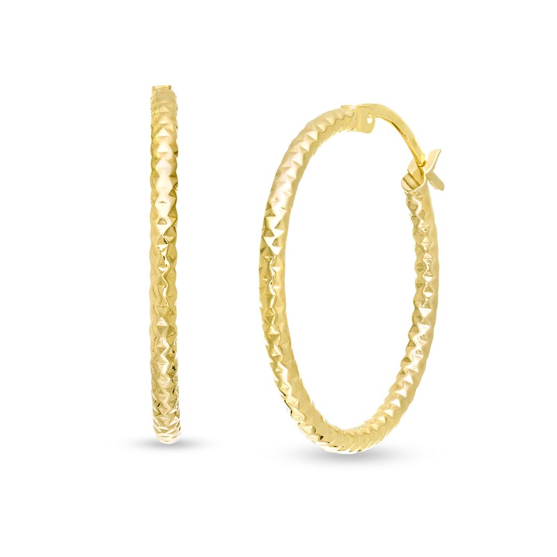 Main Image 1 of 25.0mm Diamond-Cut Tube Hoop Earrings in 10K Gold