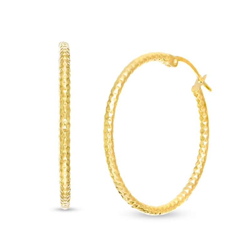Main Image 1 of 30.0mm Diamond-Cut Tube Hoop Earrings in 10K Gold