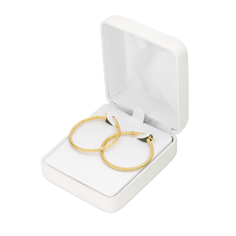 Main Image 4 of 30.0mm Diamond-Cut Tube Hoop Earrings in 10K Gold
