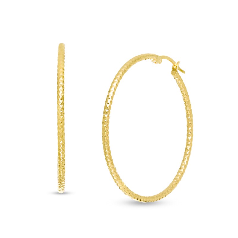 Main Image 1 of 40.0mm Diamond-Cut Tube Hoop Earrings in 10K Gold