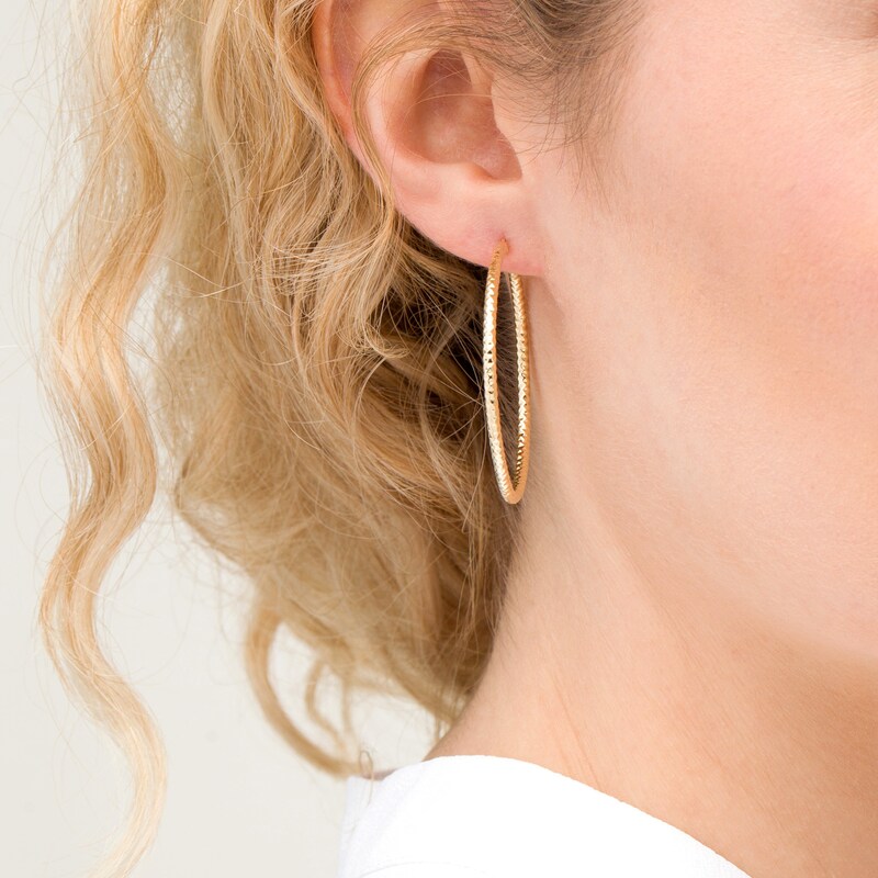 Main Image 2 of 40.0mm Diamond-Cut Tube Hoop Earrings in 10K Gold