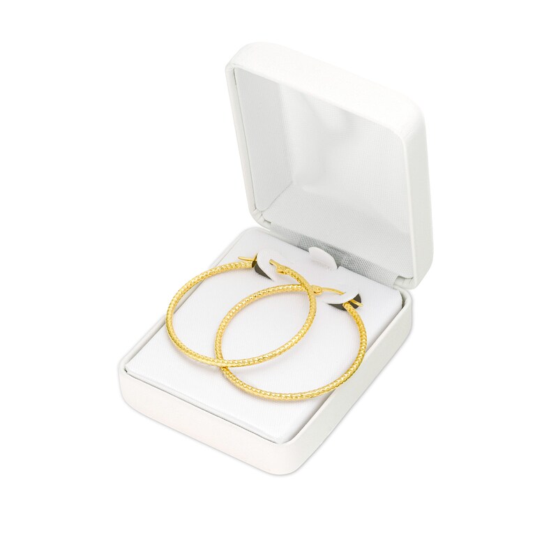Main Image 4 of 40.0mm Diamond-Cut Tube Hoop Earrings in 10K Gold