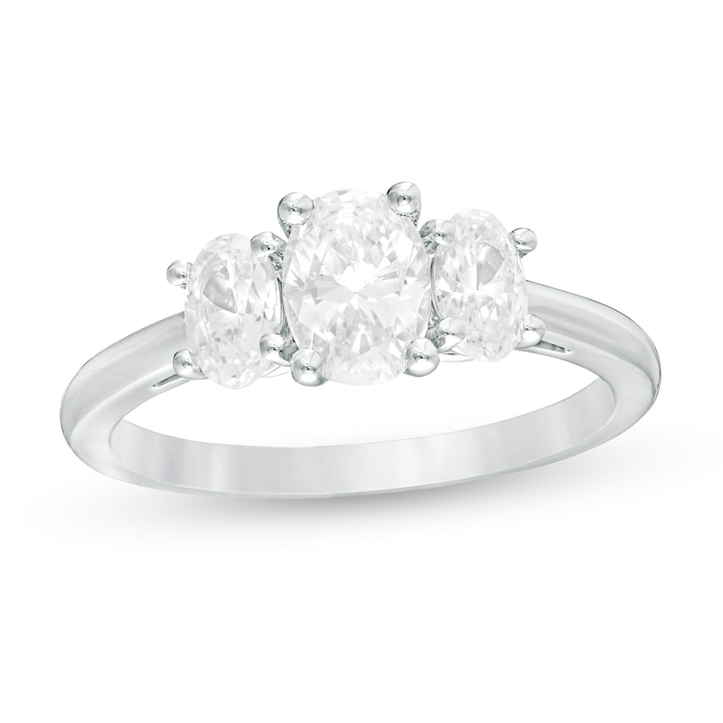 Main Image 1 of 1-1/2 CT. T.W. Certified Oval Lab-Grown Diamond Past Present Future® Engagement Ring in 14K White Gold (G/SI2)