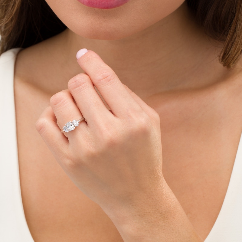 Main Image 2 of 1-1/2 CT. T.W. Certified Oval Lab-Grown Diamond Past Present Future® Engagement Ring in 14K White Gold (G/SI2)