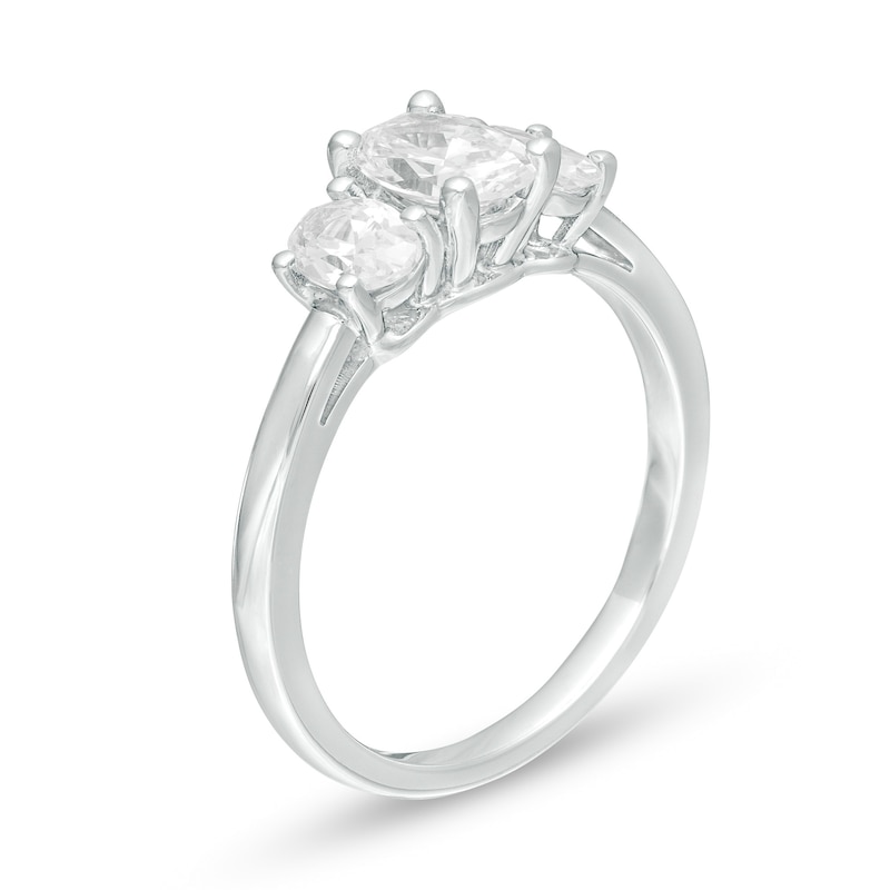 Main Image 3 of 1-1/2 CT. T.W. Certified Oval Lab-Grown Diamond Past Present Future® Engagement Ring in 14K White Gold (G/SI2)