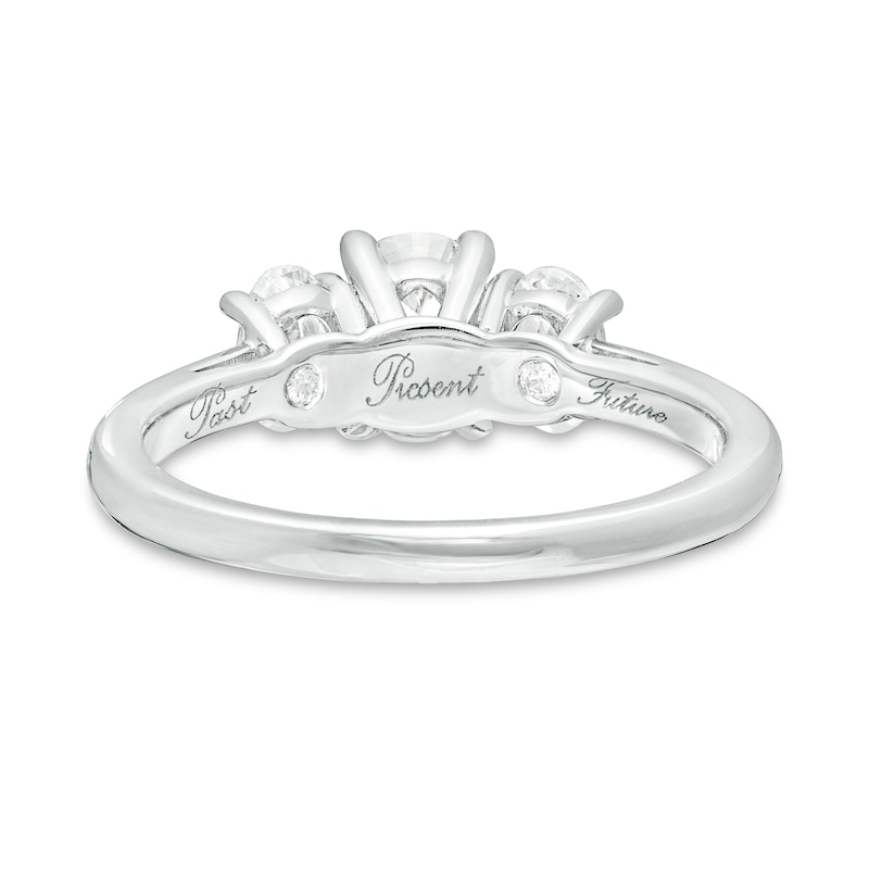 Main Image 4 of 1-1/2 CT. T.W. Certified Oval Lab-Grown Diamond Past Present Future® Engagement Ring in 14K White Gold (G/SI2)