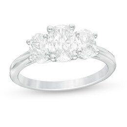 2 CT. T.W. Certified Oval Lab-Created Diamond Past Present Future® Engagement Ring in 14K White Gold (G/SI2)