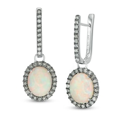 Vera Wang Love Collection Oval Opal and 1 CT. T.W. Diamond Frame Drop Earrings in 18K White Gold