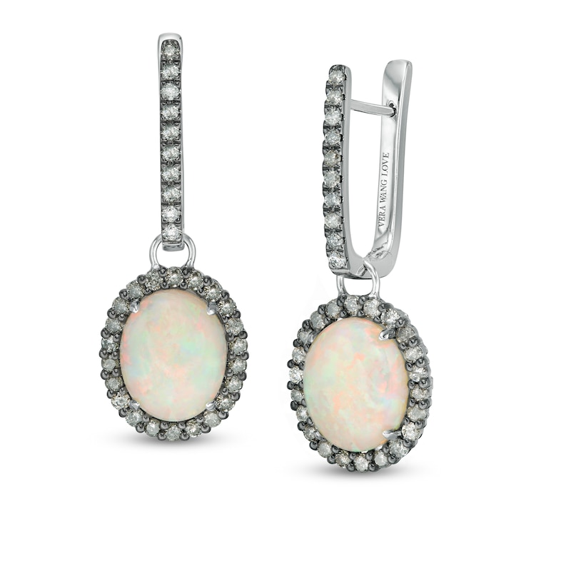 Main Image 1 of Vera Wang Love Collection Oval Opal and 1 CT. T.W. Diamond Frame Drop Earrings in 18K White Gold