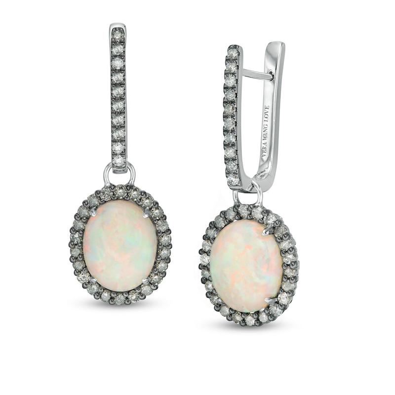 Vera Wang Love Collection Oval Opal and 1 CT. T.W. Diamond Frame Drop Earrings in 18K White Gold