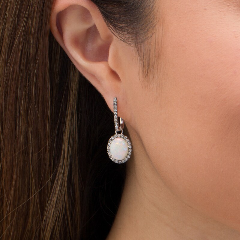 Main Image 2 of Vera Wang Love Collection Oval Opal and 1 CT. T.W. Diamond Frame Drop Earrings in 18K White Gold