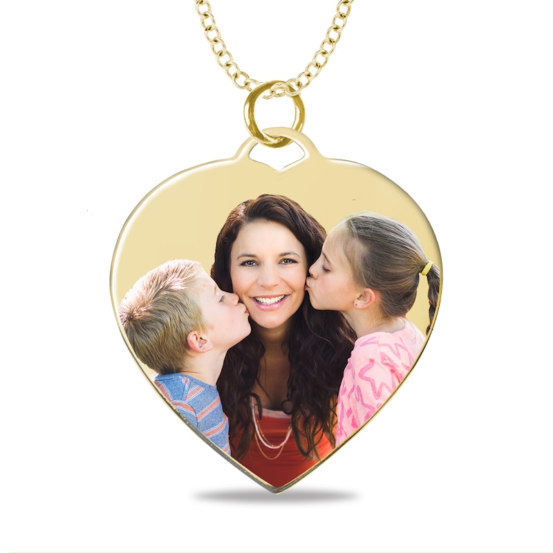 Medium Engravable Photo Heart Pendant in 10K White, Yellow or Rose Gold (1 Image and 3 Lines)