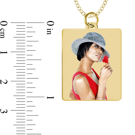 Medium Engravable Photo Rectangle Pendant in 10K White, Yellow or Rose Gold (1 Image and 3 Lines)