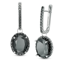 Vera Wang Love Collection 8-7/8 CT. T.W. Enhanced Black and White Oval Diamond Frame Drop Earrings in 18K White Gold