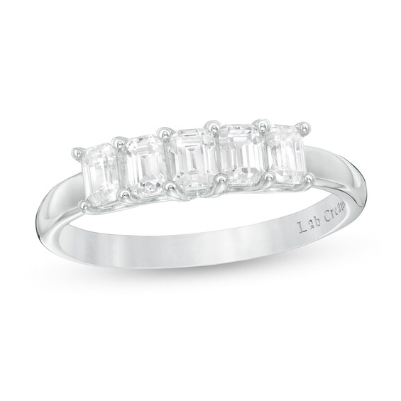 1 CT. T.w. Certified Emerald-Cut Lab-Grown Diamond Five Stone Anniversary Band in 14K White Gold (F/Si2)