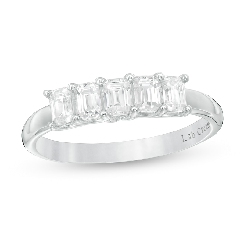 Main Image 1 of 1 CT. T.W. Certified Emerald-Cut Lab-Grown Diamond Five Stone Anniversary Band in 14K White Gold (F/SI2)