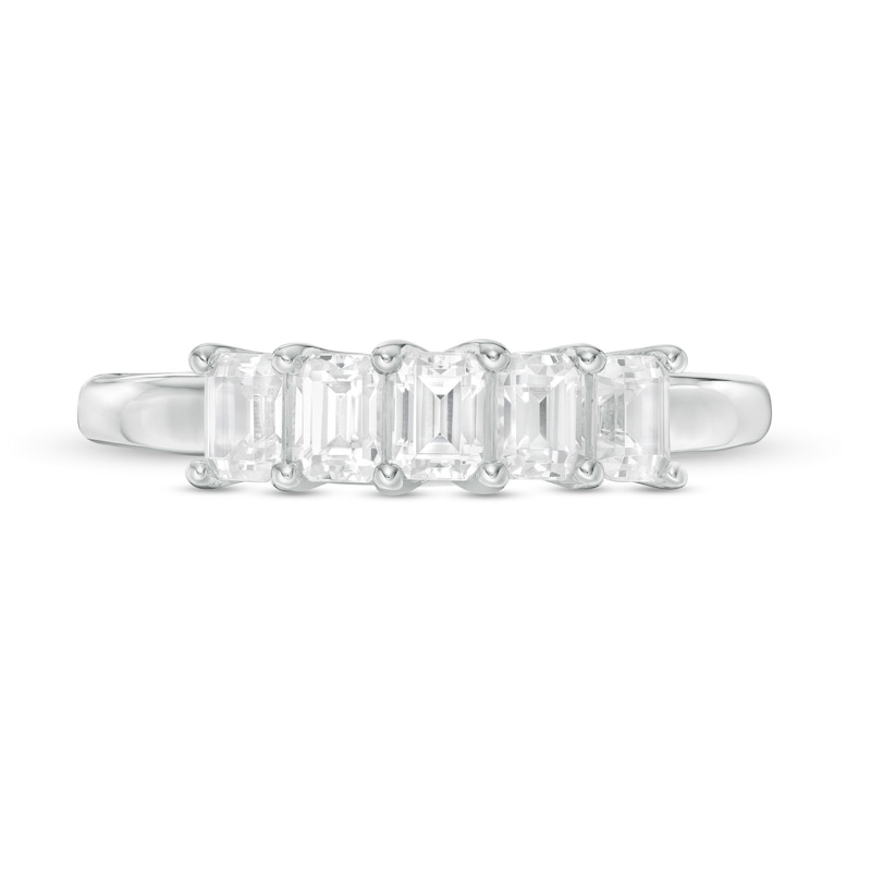 Main Image 4 of 1 CT. T.W. Certified Emerald-Cut Lab-Grown Diamond Five Stone Anniversary Band in 14K White Gold (F/SI2)