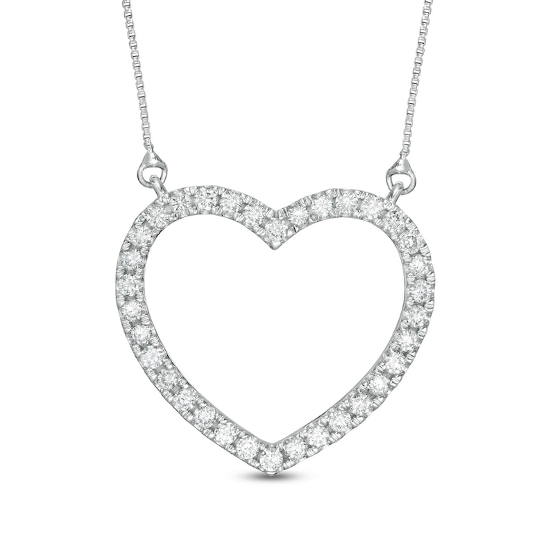 Main Image 1 of 1/2 CT. T.W. Lab-Grown Diamond Heart Outline Necklace in 14K White Gold (F/SI2)