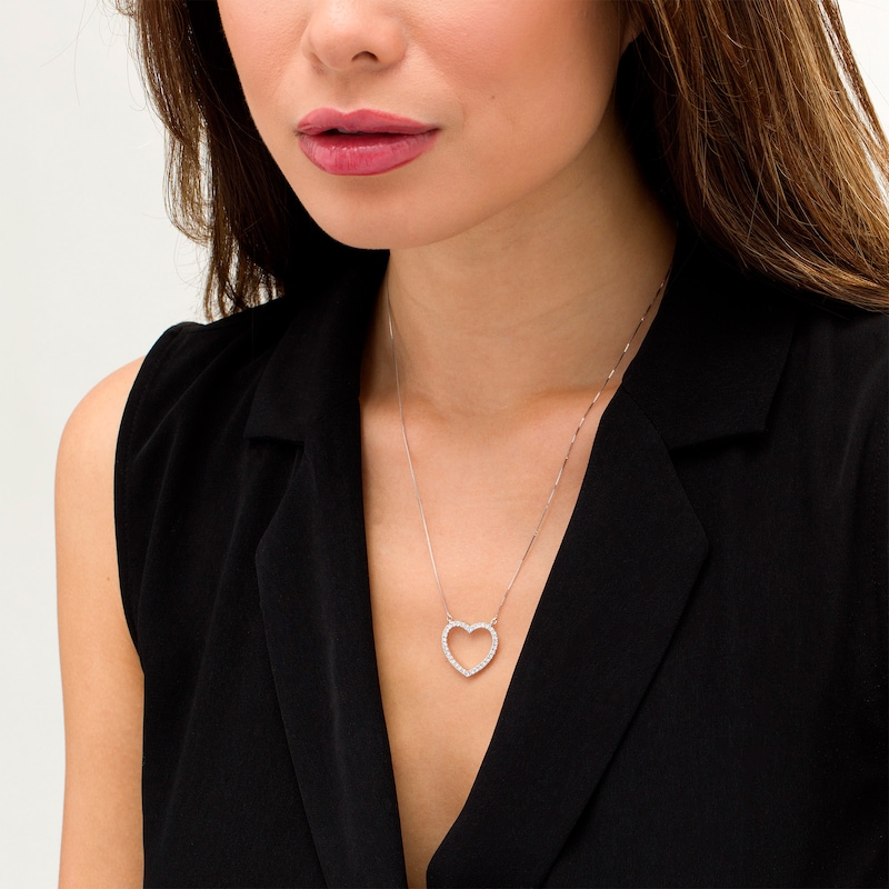 Main Image 2 of 1/2 CT. T.W. Lab-Grown Diamond Heart Outline Necklace in 14K White Gold (F/SI2)