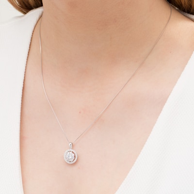 14k White Gold Simulated Birthstone and Cubic Zirconia Slider Halo Pendant Necklace 14k White Gold Simulated Birthstone and Cubic Zirconia Slider Halo Pendant Necklace