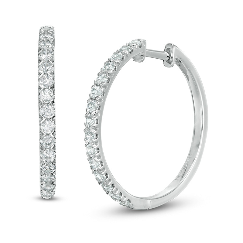 Main Image 1 of 1 CT. T.W. Certified Lab-Grown Diamond Hoop Earrings in 14K White Gold (F/SI2)