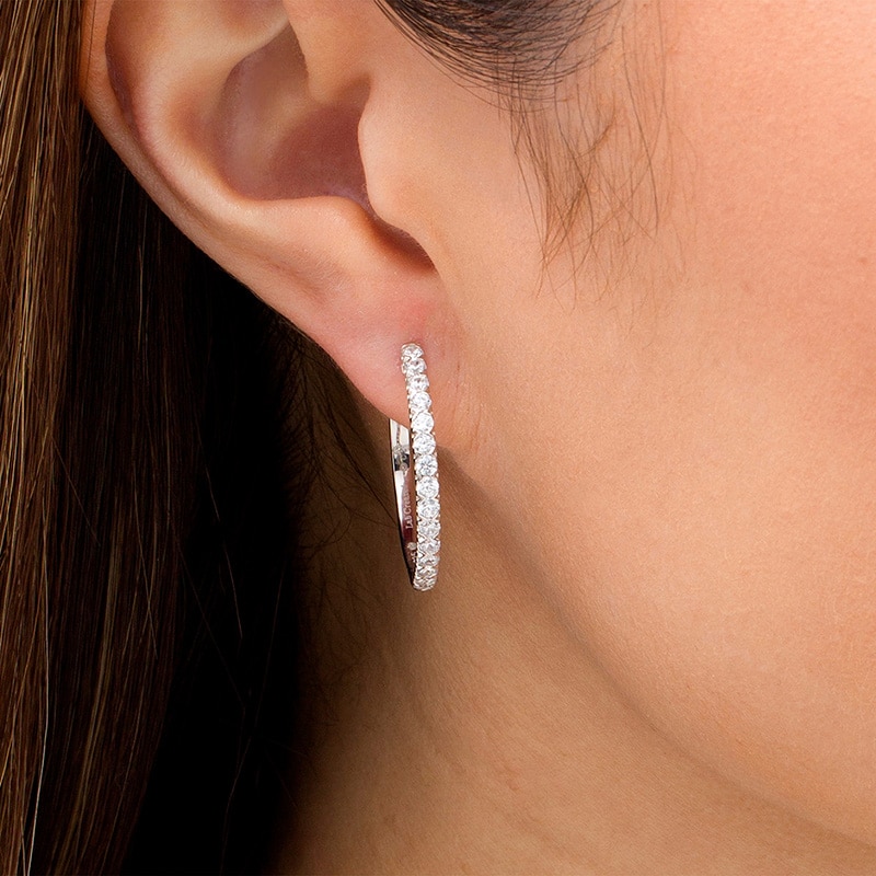 Main Image 2 of 1 CT. T.W. Certified Lab-Grown Diamond Hoop Earrings in 14K White Gold (F/SI2)