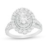 Thumbnail Image 1 of 1-1/2 CT. T.W. Oval Diamond Double Frame Vintage-Style Engagement Ring in 14K White Gold