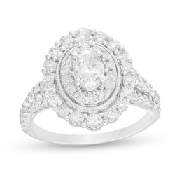 1-1/2 CT. T.W. Oval Diamond Double Frame Vintage-Style Engagement Ring in 14K White Gold