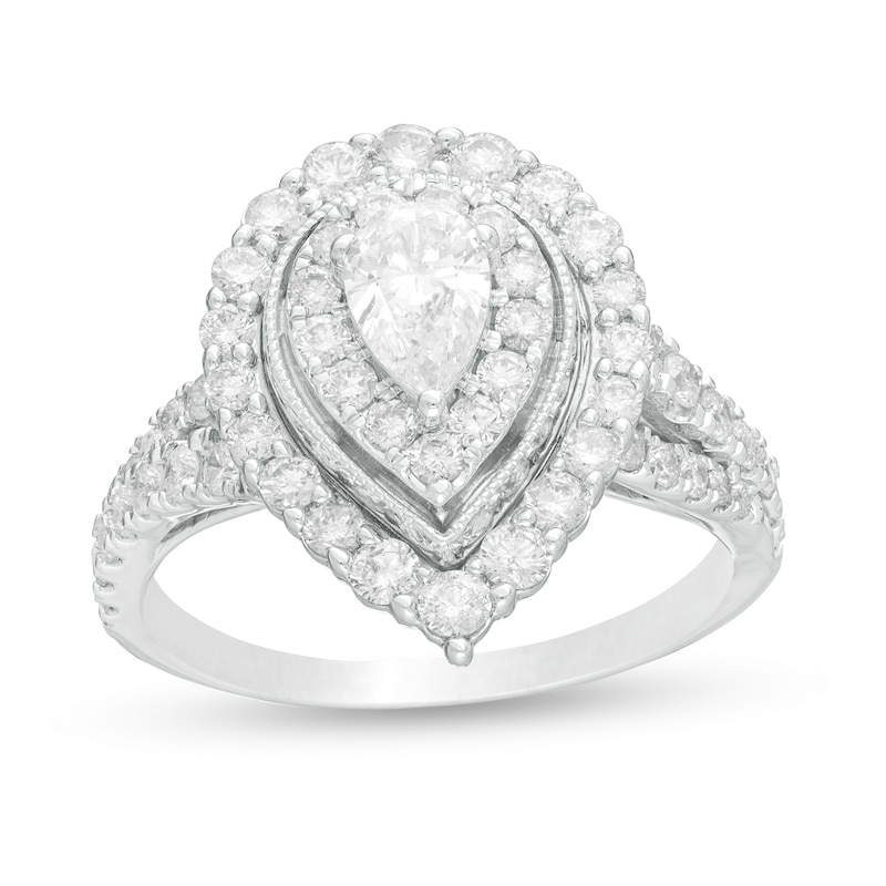 Classic Pear Shaped Halo Engagement Ring in White Gold