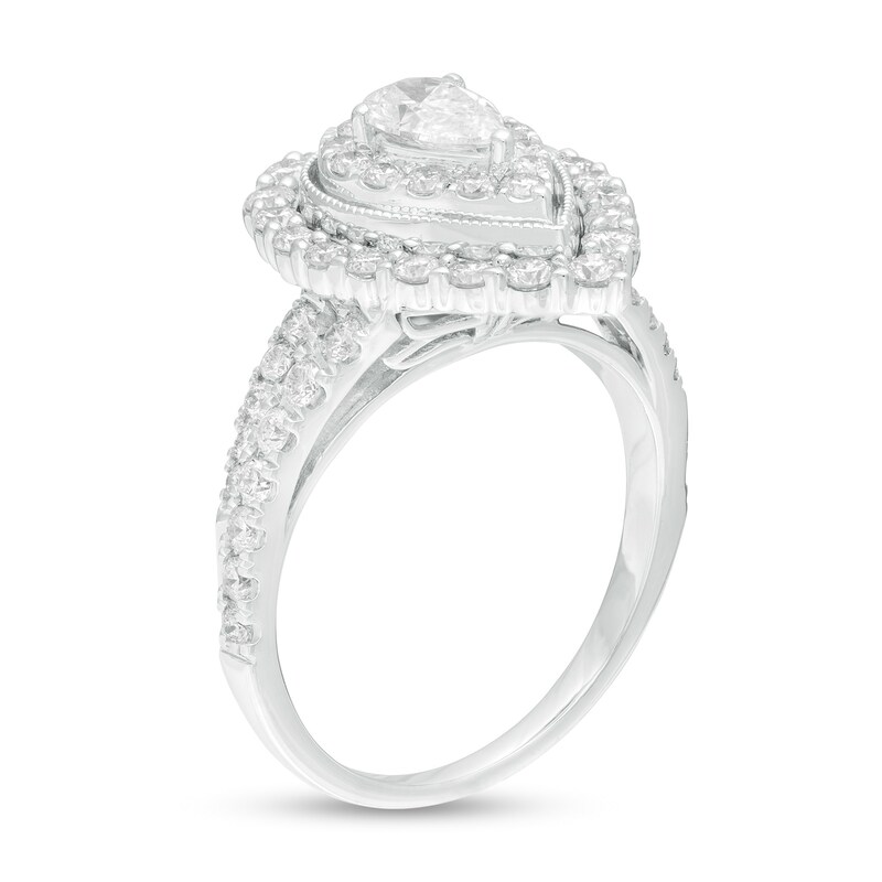 Main Image 3 of 1-1/2 CT. T.W. Pear-Shaped Diamond Double Frame Vintage-Style Engagement Ring in 14K White Gold
