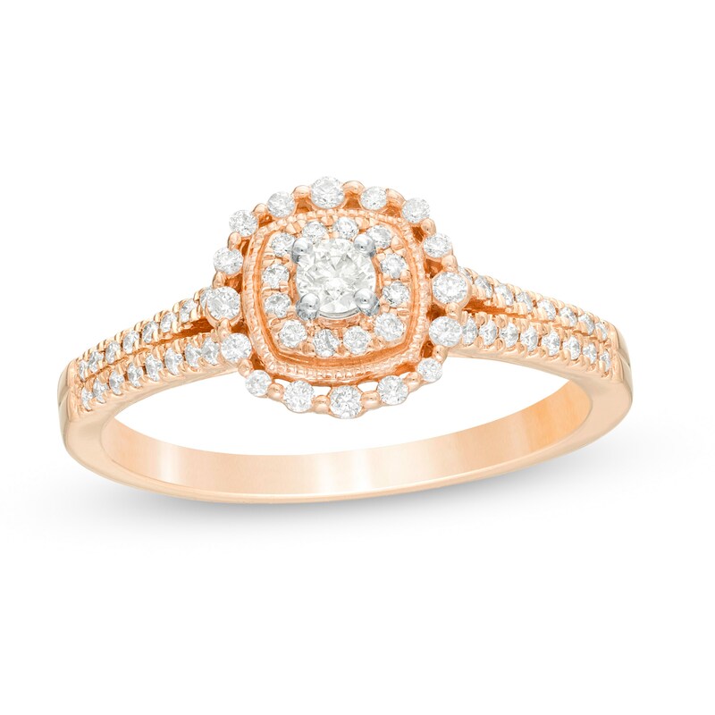 1/3 CT. T.W. Diamond Double Cushion Frame Vintage-Style Engagement Ring in 10K Rose Gold