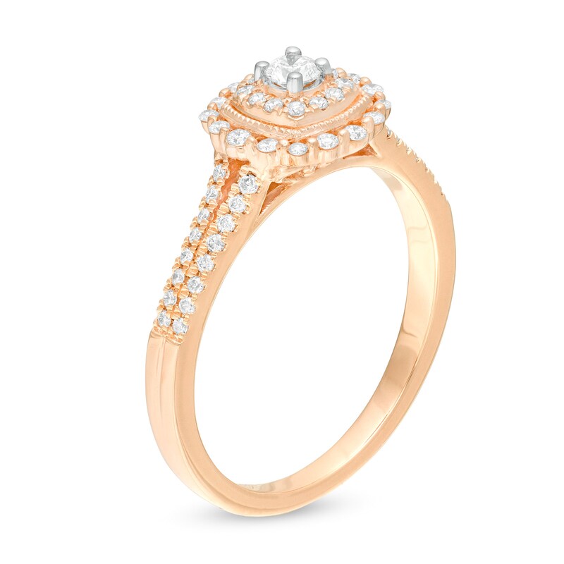 1/3 CT. T.W. Diamond Double Cushion Frame Vintage-Style Engagement Ring in 10K Rose Gold