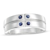 Thumbnail Image 1 of Lab-Created Blue Sapphire Quad Cross-Groove Ring in Sterling Silver