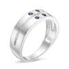 Thumbnail Image 3 of Lab-Created Blue Sapphire Quad Cross-Groove Ring in Sterling Silver