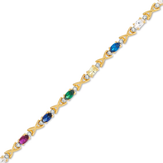 Mother's Oval Birthstone and 1/8 CT. T.w. Diamond "Xo" Bracelet (1-13 Stones) - 7.25"