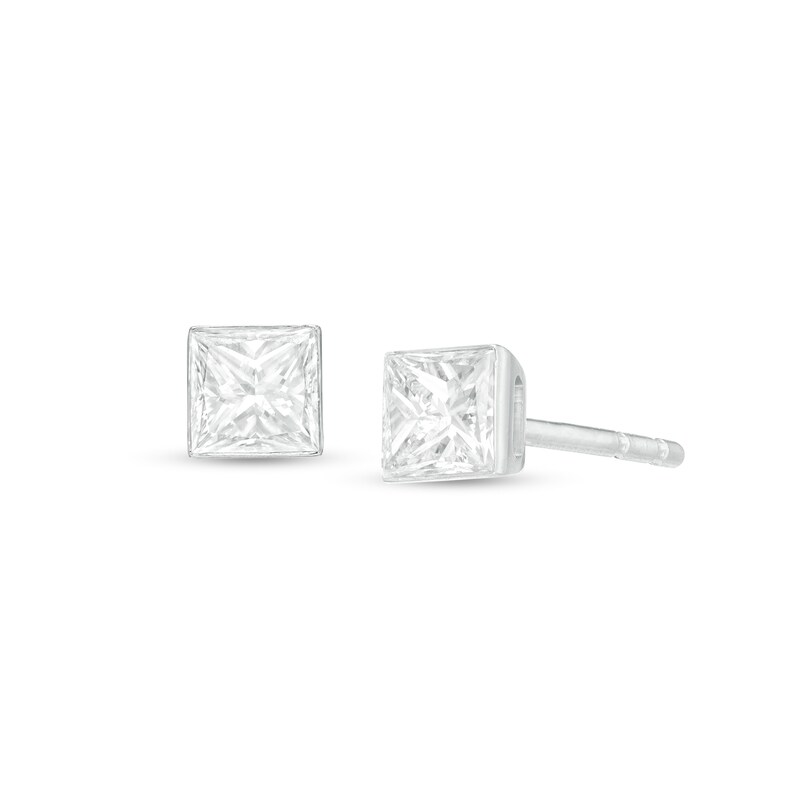 Main Image 1 of 3/8 CT. T.W. Princess-Cut Diamond Solitaire Stud Earrings in 14K White Gold
