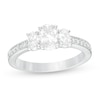 Thumbnail Image 1 of 1-1/2 CT. T.W. Certified Oval Lab-Grown Diamond Lined Past Present Future® Engagement Ring in 14K White Gold (G/SI2)