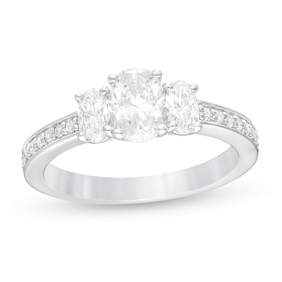 1-1/2 CT. T.w. Certified Oval Lab-Grown Diamond Lined Past Present FutureÂ® Engagement Ring in 14K White Gold (G/Si2)