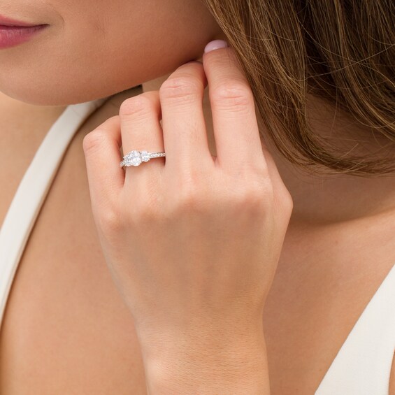 1-1/2 CT. T.w. Certified Oval Lab-Grown Diamond Lined Past Present FutureÂ® Engagement Ring in 14K White Gold (G/Si2)