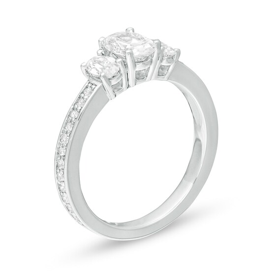 1-1/2 CT. T.w. Certified Oval Lab-Grown Diamond Lined Past Present FutureÂ® Engagement Ring in 14K White Gold (G/Si2)